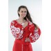 Boho Style Ukrainian Embroidered Dress "Boho Flowers" white on red 